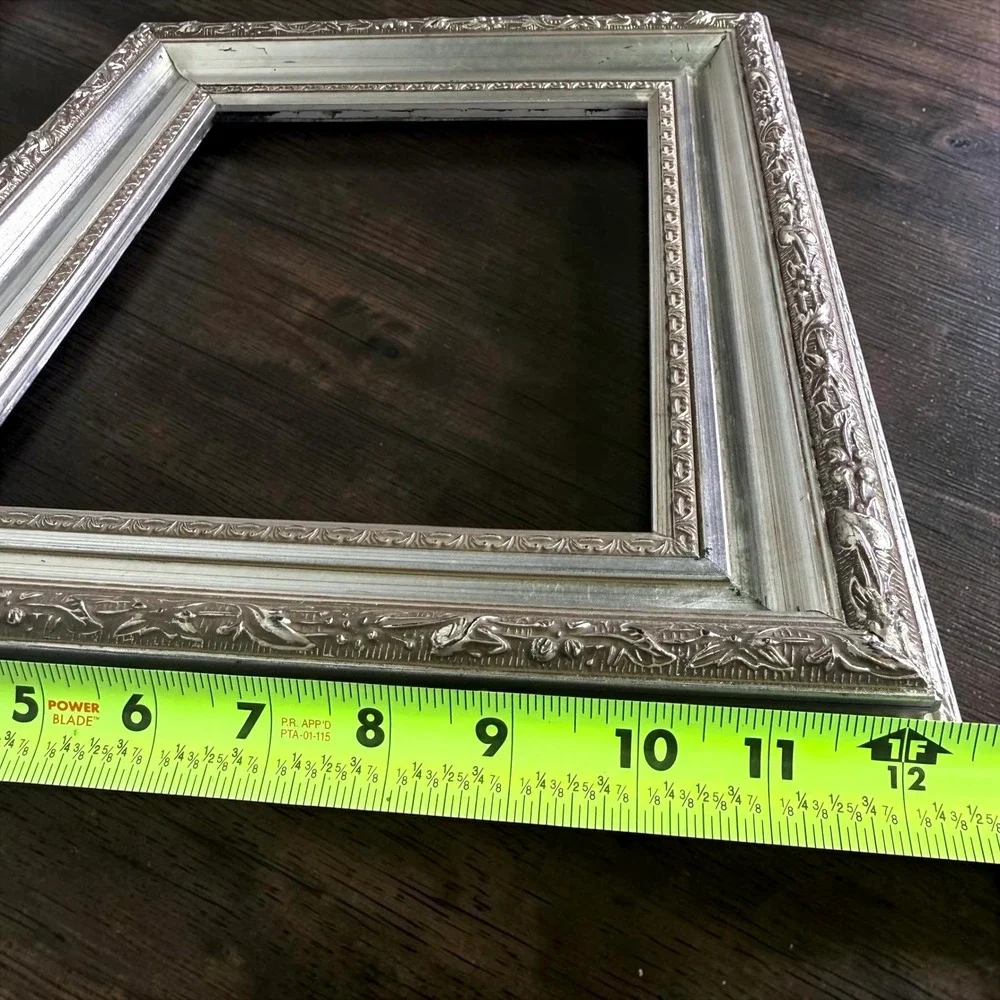 Set of 2 Champagne Silver Picture Frames Ornate Beaded 8x10 and 5x7 Decor